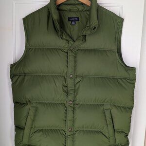 Lands End Vest Men's Size L (42-44) Green Snap Quilted Puffer Goose Down Filled